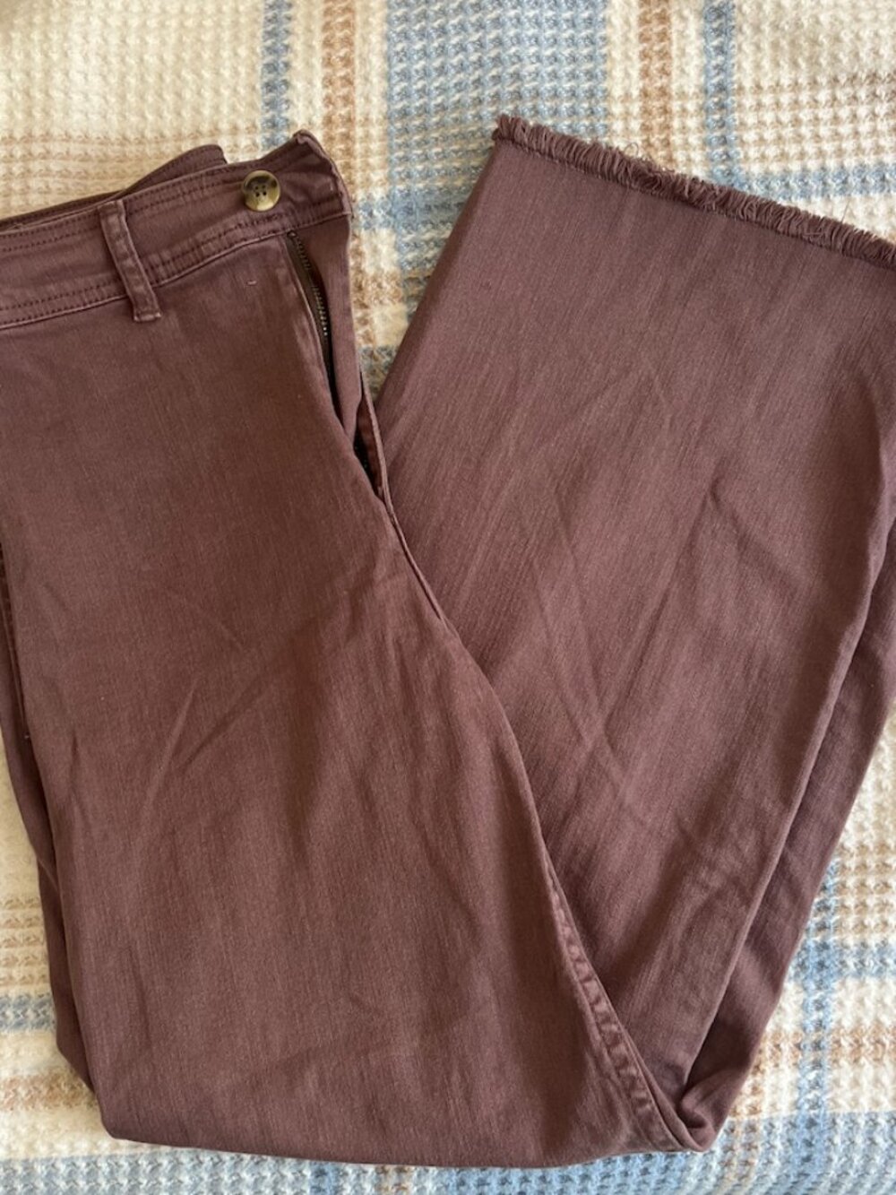 Billabong Free Fall Size 26 Wide Leg High Rise Crop Jeans Mauve Brown Raw Hem
